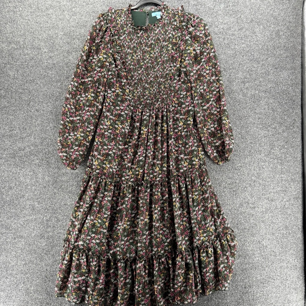 Draper James Dress Womens XS Green Floral Tiered Long Boho Cottagecore Prairie